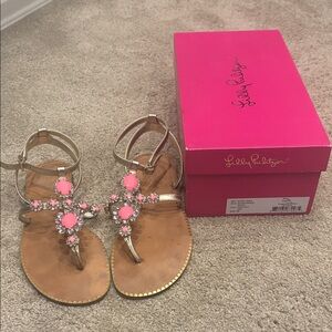 Lilly Pulitzer Gold and Pink Embellished Sandals - 8M